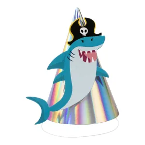 Iridescent Foil Shark Party Hats - 4 Pkt