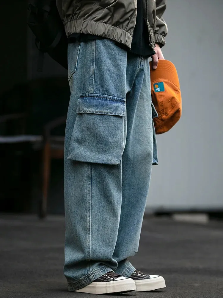 Japanese Vintage High Quality Cargo Jeans Men Clothing - Straight Trousers