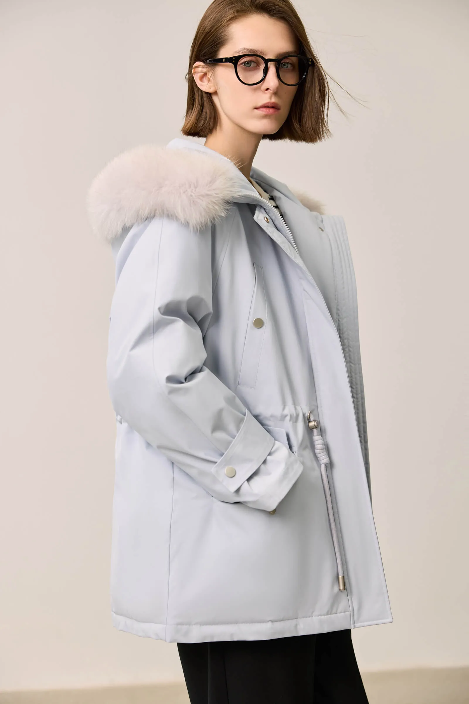 LILY Fox Fur Trim 90% White Duck Down Jacket