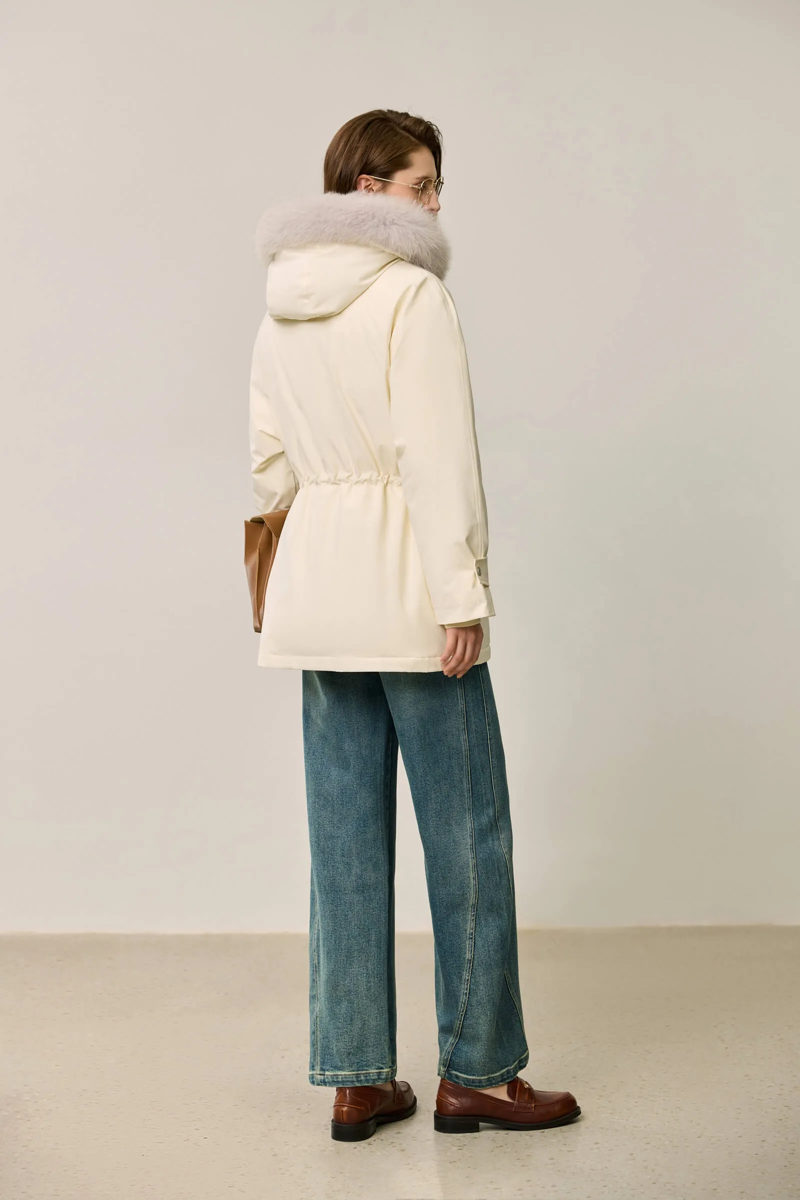 LILY Fox Fur Trim 90% White Duck Down Jacket