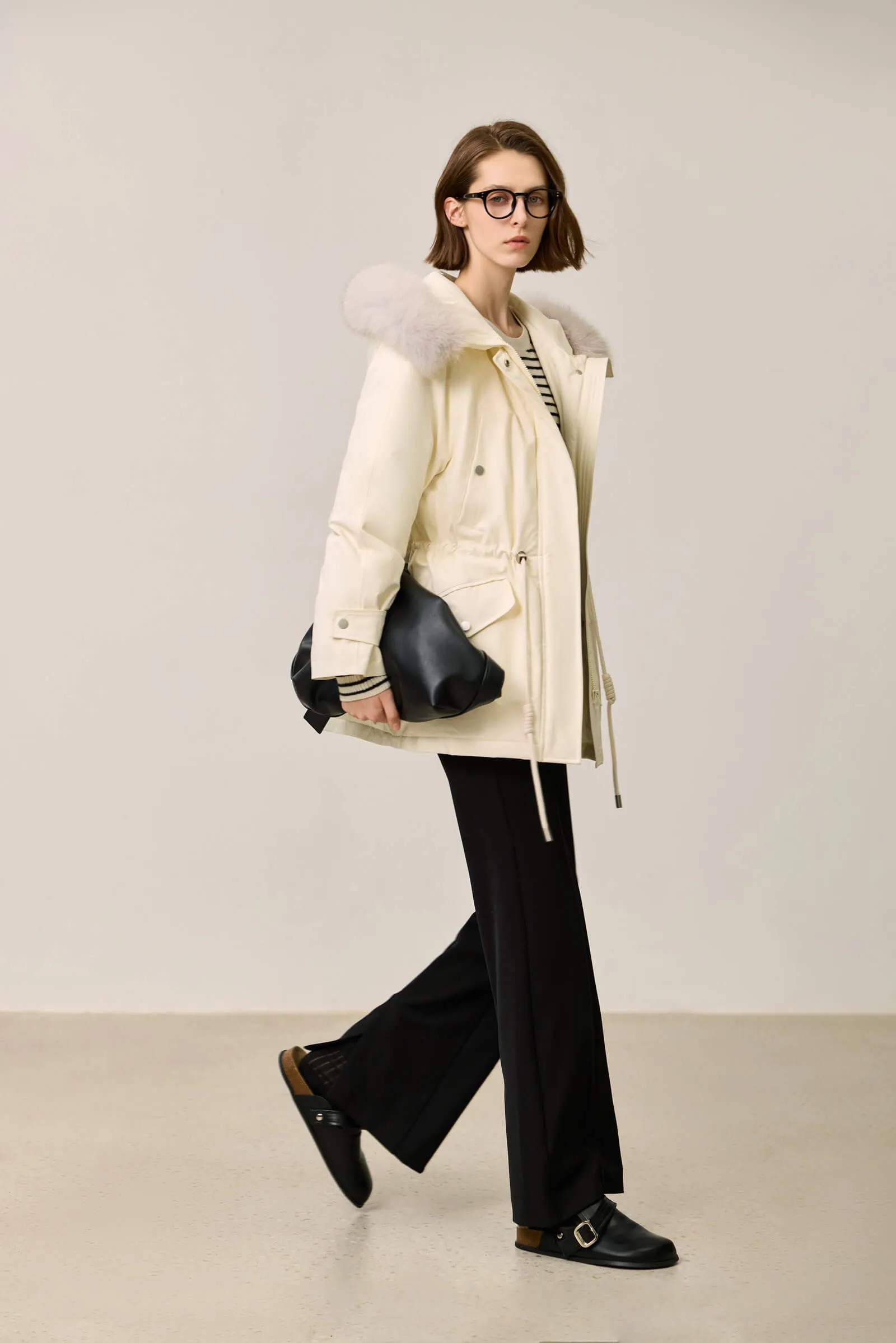 LILY Fox Fur Trim 90% White Duck Down Jacket