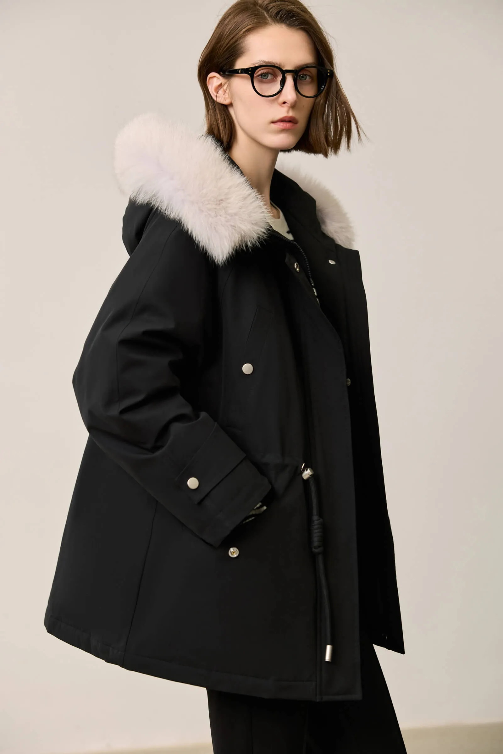 LILY Fox Fur Trim 90% White Duck Down Jacket