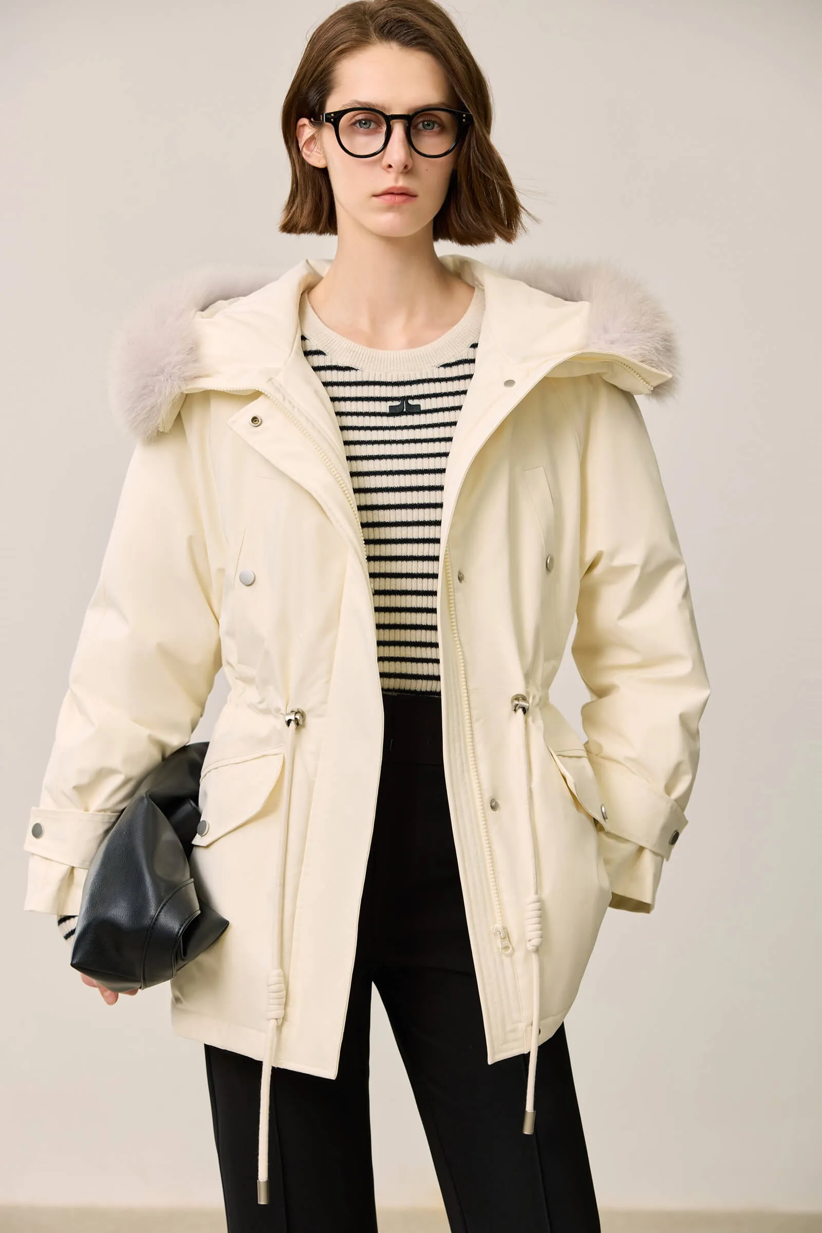 LILY Fox Fur Trim 90% White Duck Down Jacket