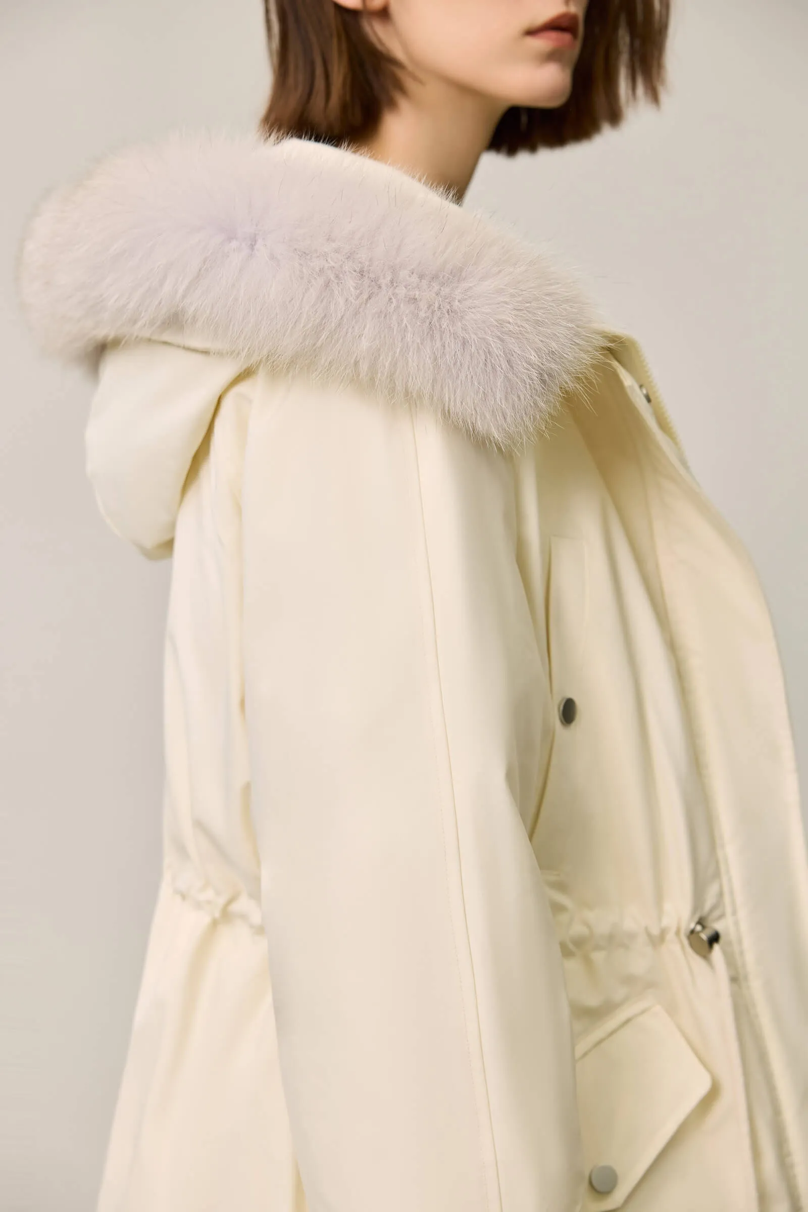 LILY Fox Fur Trim 90% White Duck Down Jacket