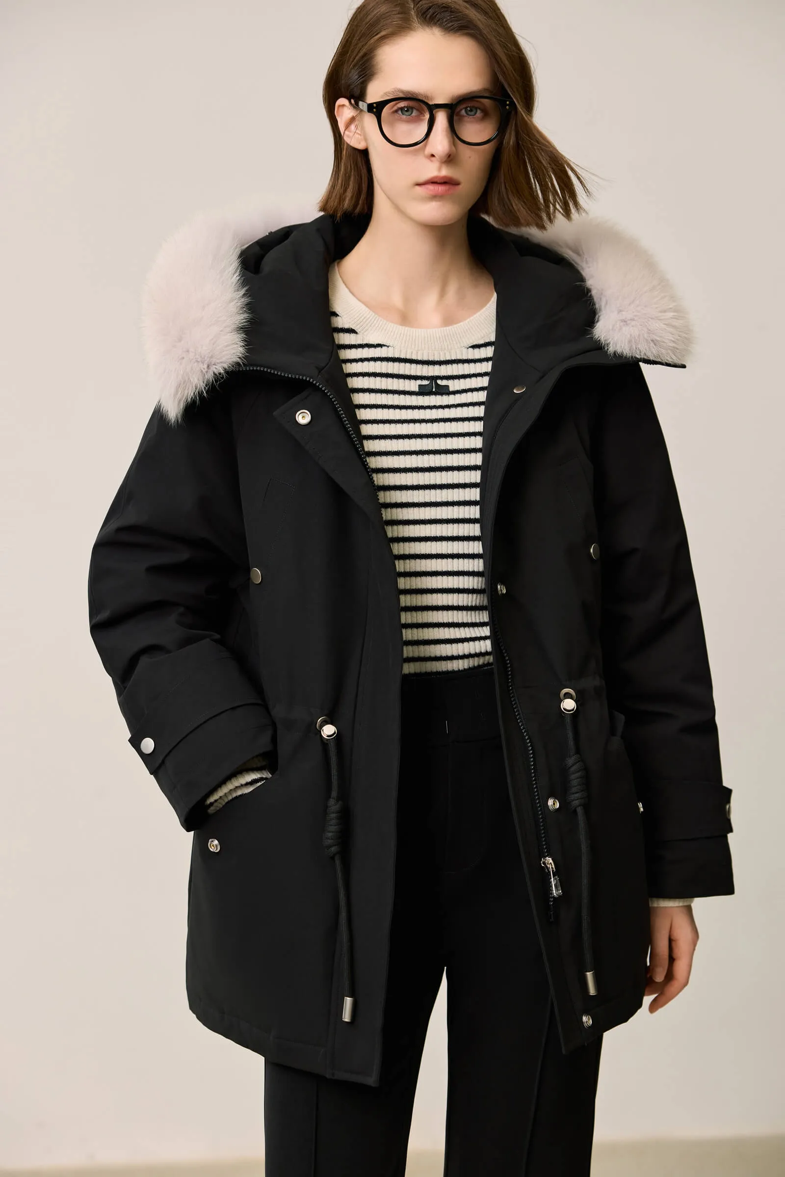 LILY Fox Fur Trim 90% White Duck Down Jacket