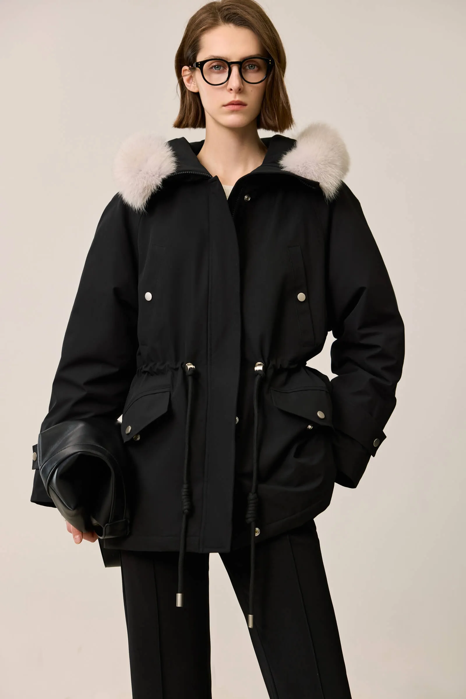 LILY Fox Fur Trim 90% White Duck Down Jacket