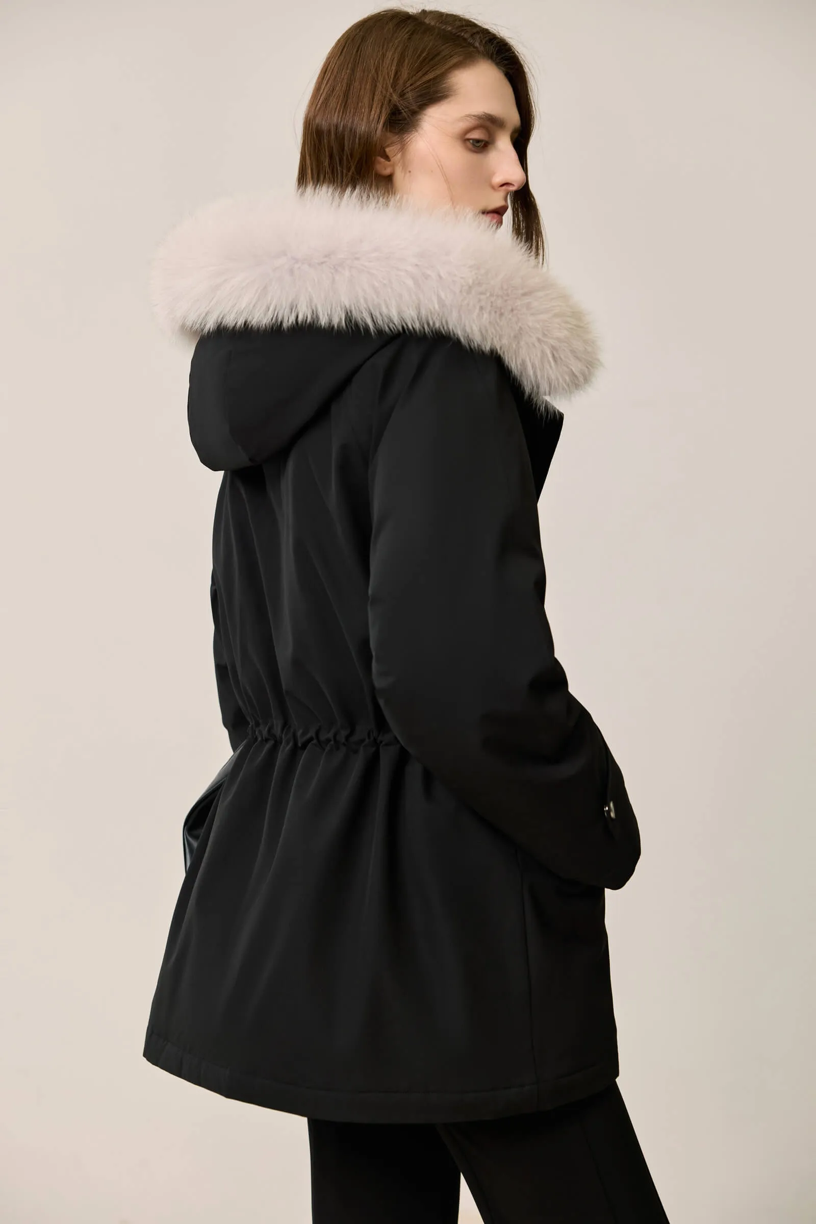 LILY Fox Fur Trim 90% White Duck Down Jacket