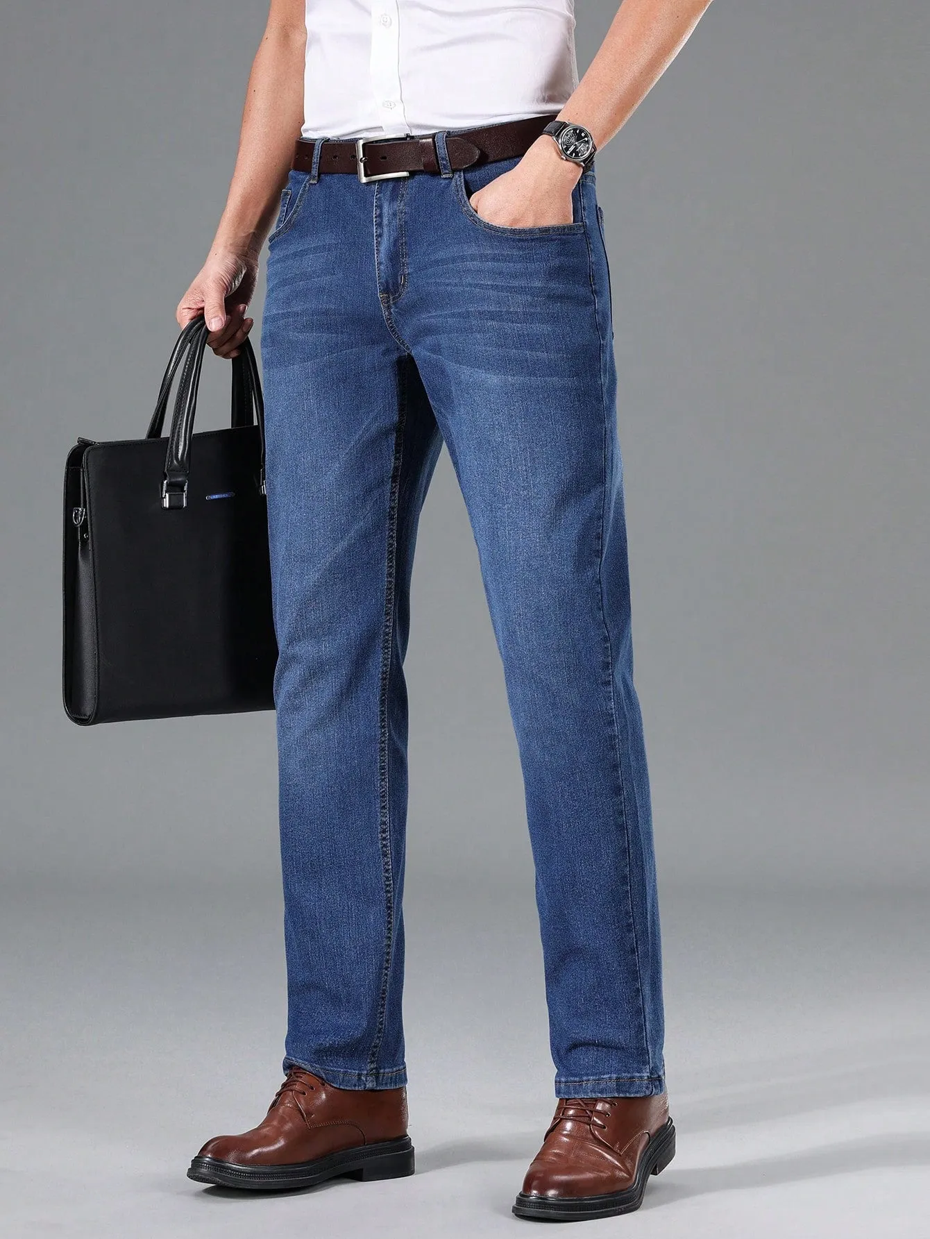 Manfinity Homme Men Slant Pocket Straight Leg Jeans Without Belt