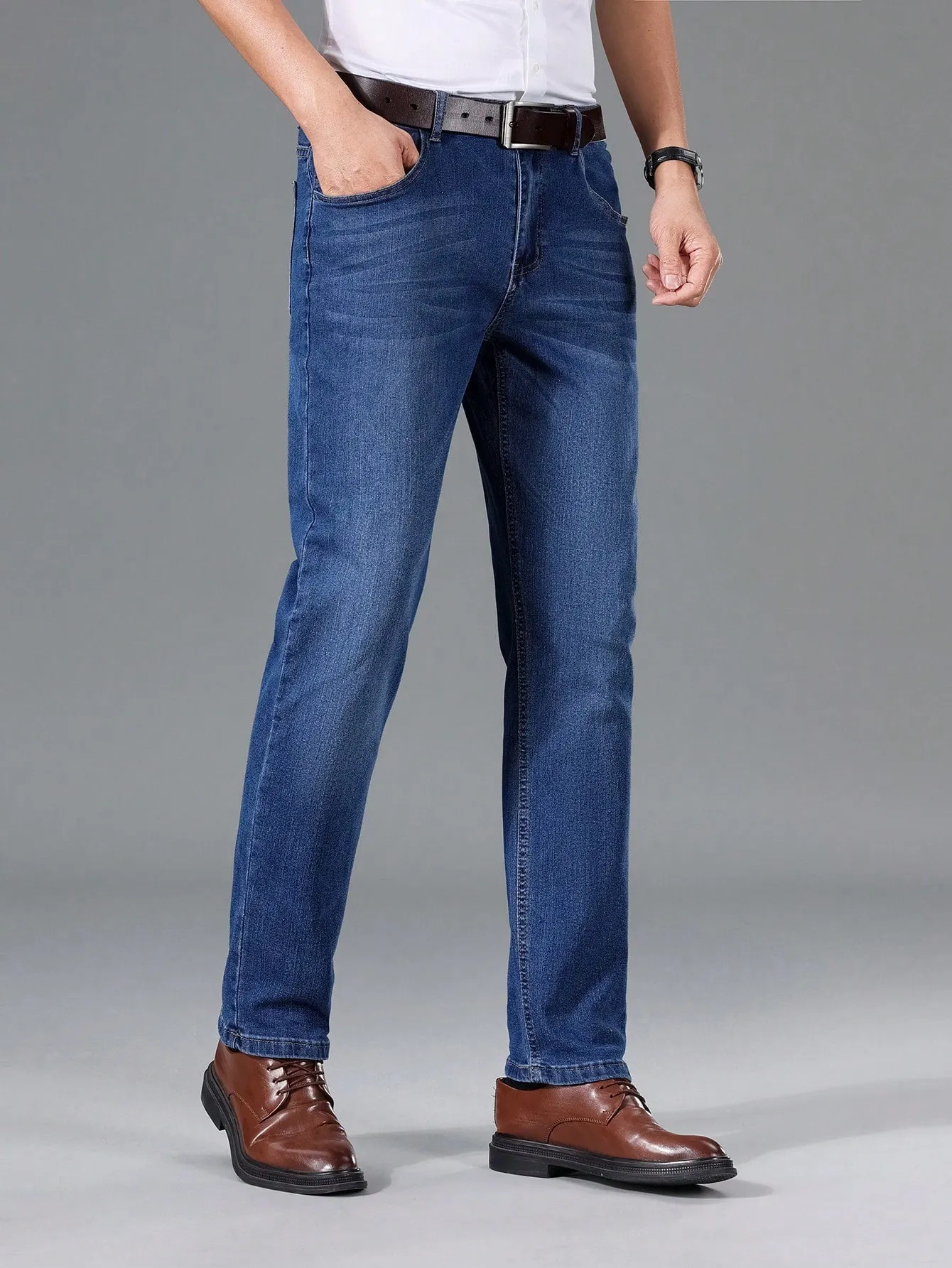 Manfinity Homme Men Slant Pocket Straight Leg Jeans Without Belt