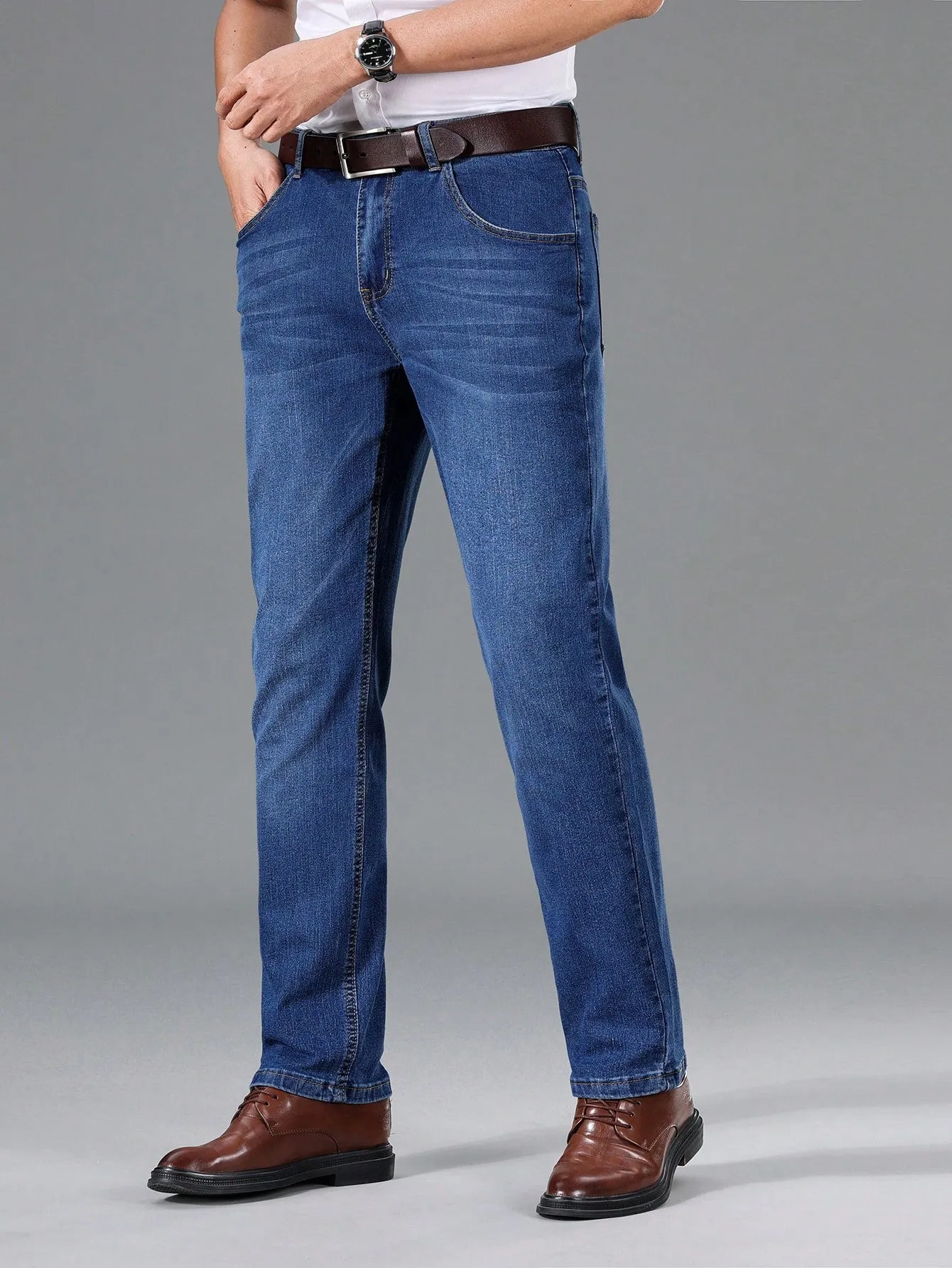 Manfinity Homme Men Slant Pocket Straight Leg Jeans Without Belt