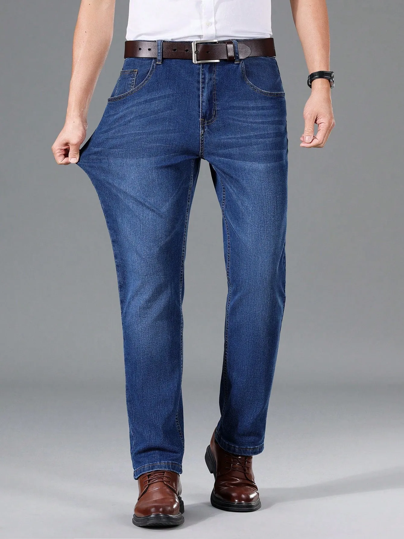 Manfinity Homme Men Slant Pocket Straight Leg Jeans Without Belt