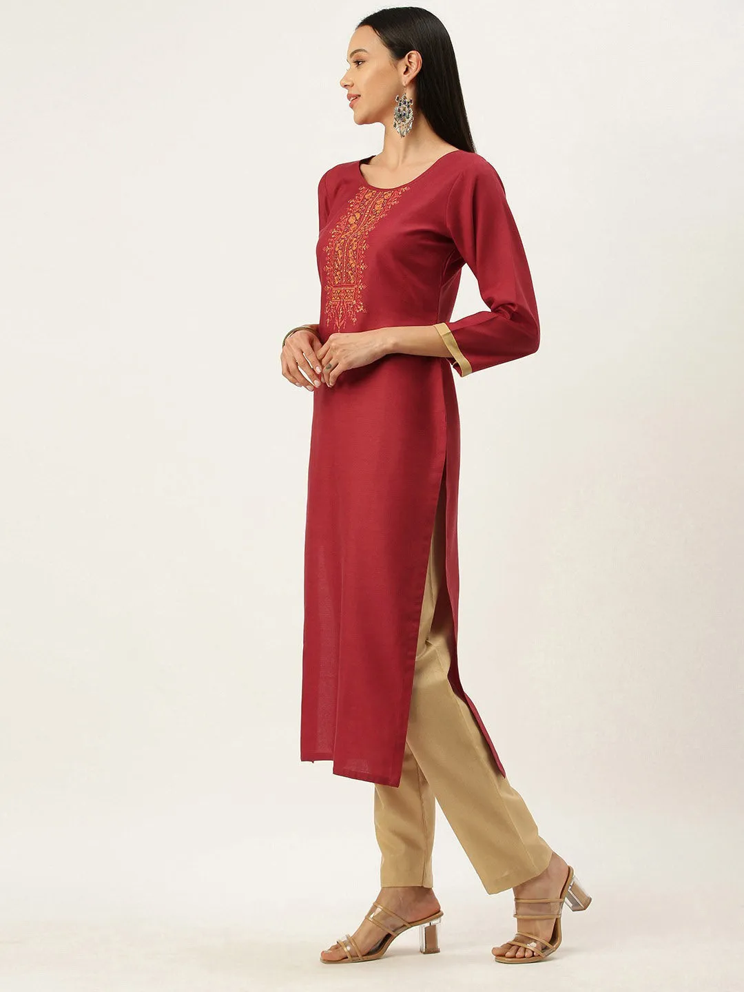 Maroon Unstitched Ethnic Cotton Salwar Suit Dress Material