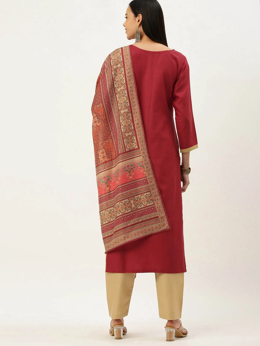 Maroon Unstitched Ethnic Cotton Salwar Suit Dress Material