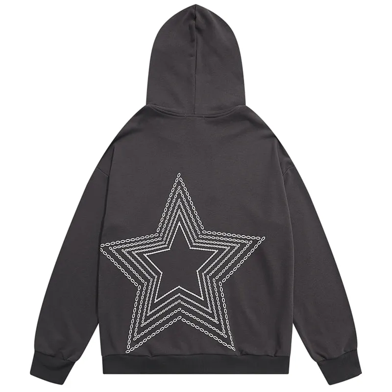 Men Autumn Loose Hoodies Casual Pentagram Print Sweatshirts Mens Streetwear Harajuku Hoodie Pullover Black