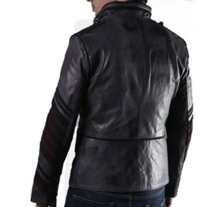 Men Black Military Leather Jacket Men Military Style Jacket, Leather Jacket