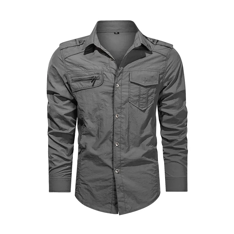 Men Shirt Outwear Military Thin Long Sleeve Shirts Quick-dry Solid Casual Fit Men Shirt