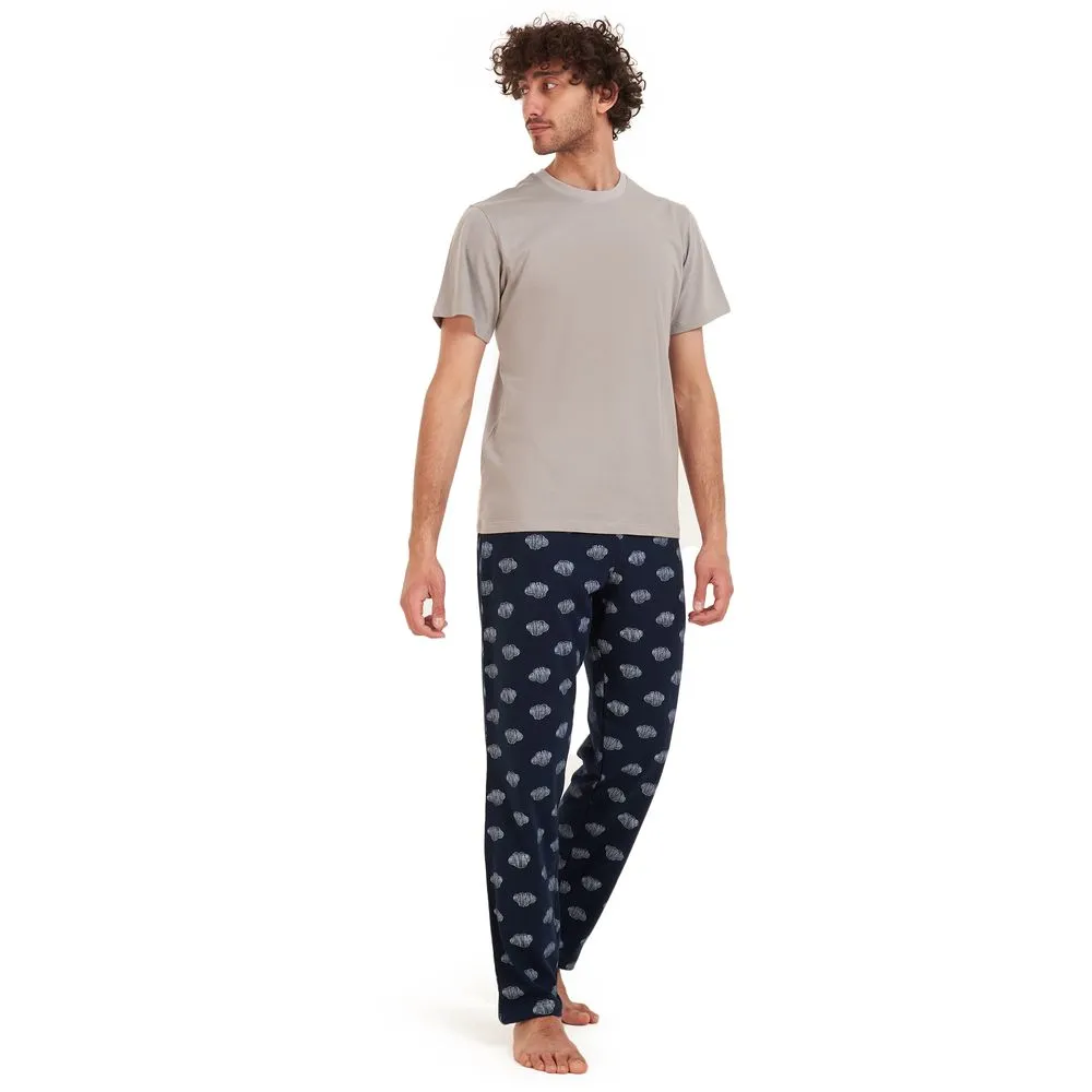 Men summer pajama set Light grey t-shirt  Dark blue clouds Pants