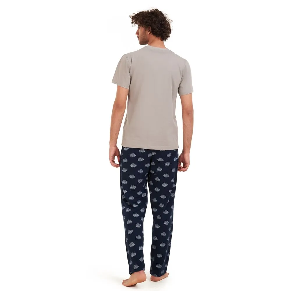 Men summer pajama set Light grey t-shirt  Dark blue clouds Pants