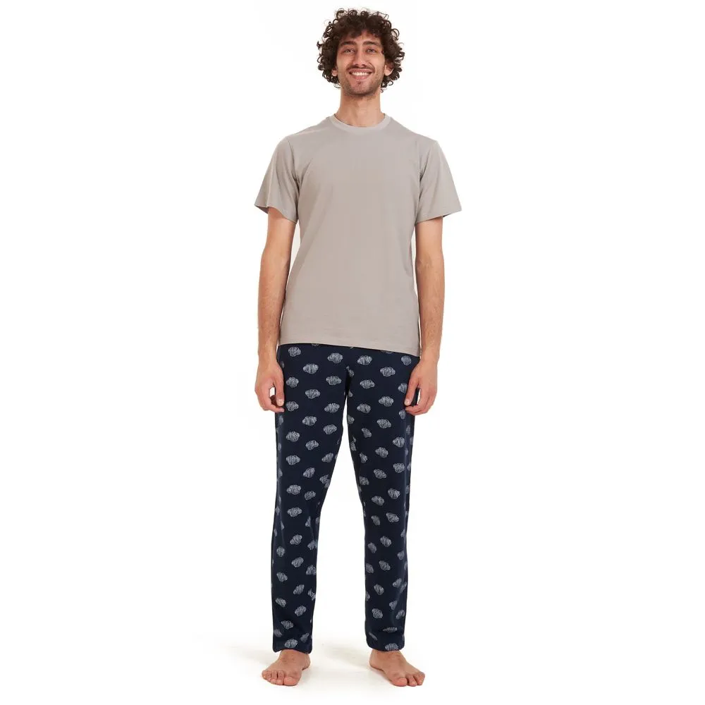 Men summer pajama set Light grey t-shirt  Dark blue clouds Pants