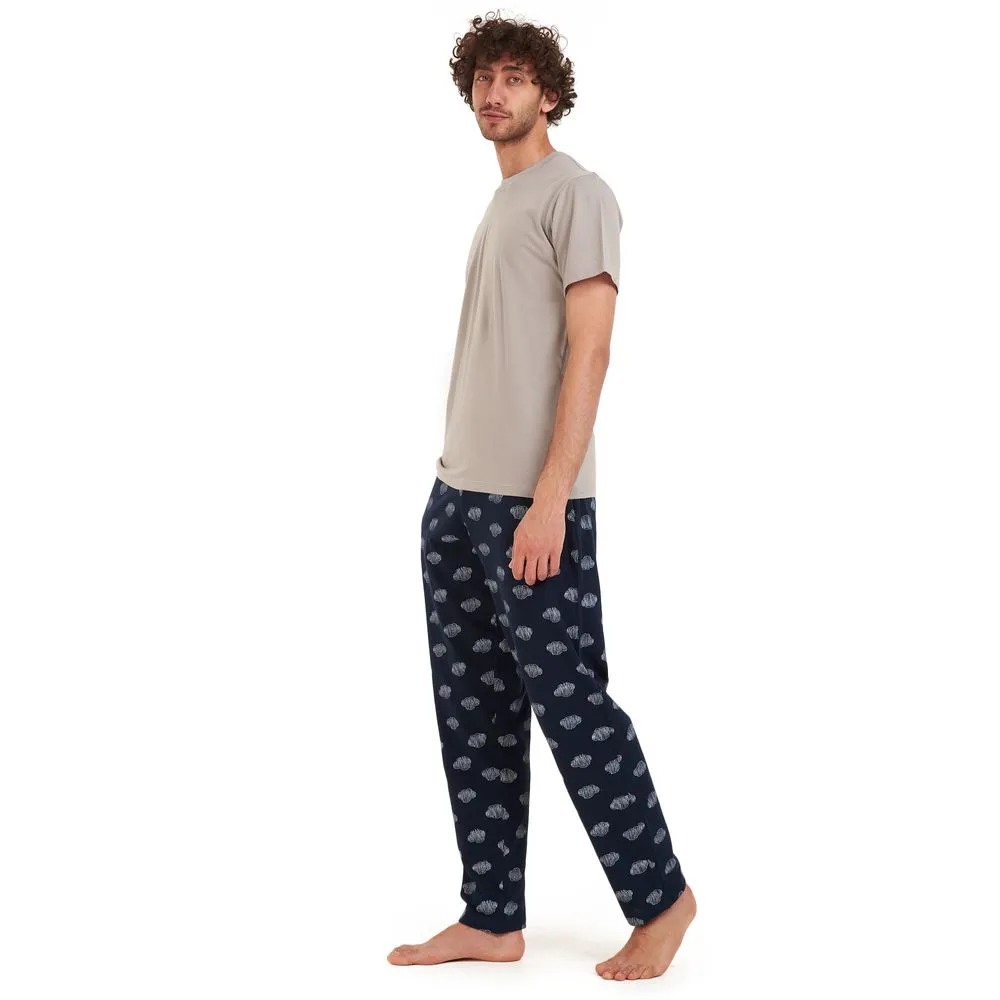 Men summer pajama set Light grey t-shirt  Dark blue clouds Pants