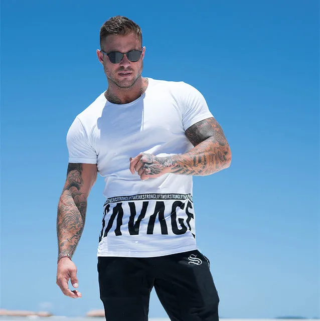 men Summer style Fashion personality t Shirt Bodybuilding Muscle male Leisure gyms Short sleeves Slim fit Tee tops clothing