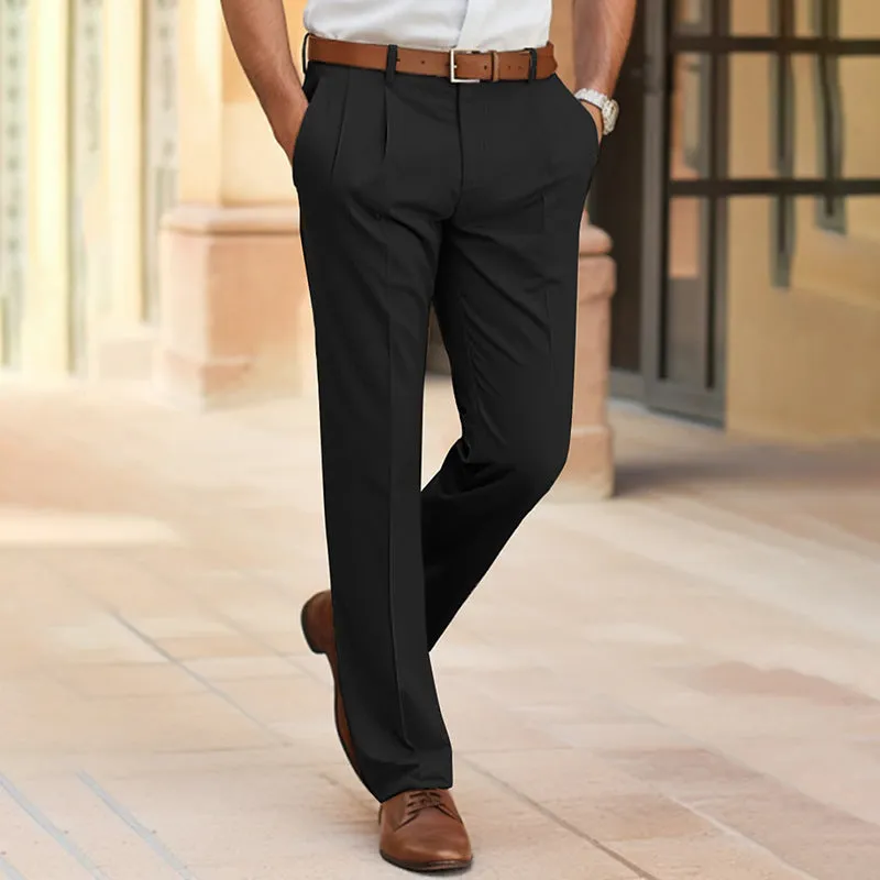 Men's Casual Suit Pants Mid Waist Straight Long Pants For Office Business Formal