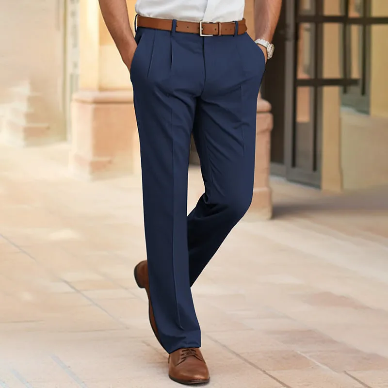 Men's Casual Suit Pants Mid Waist Straight Long Pants For Office Business Formal