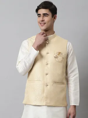 Men'S Golden Woven Design Waistcoats