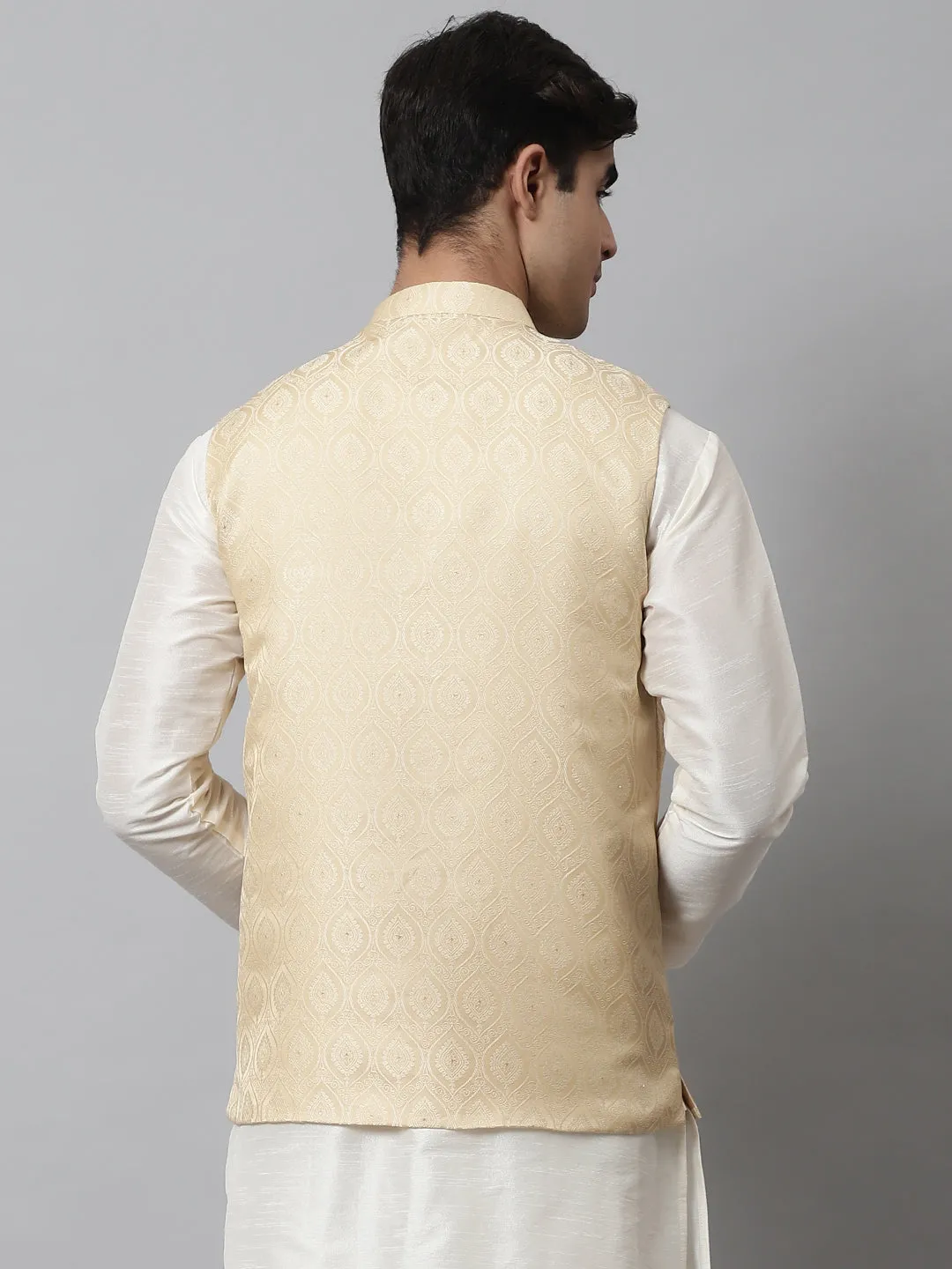 Men'S Golden Woven Design Waistcoats