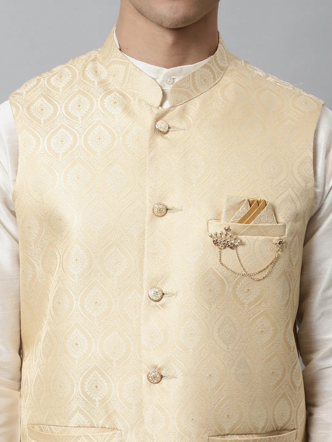 Men'S Golden Woven Design Waistcoats