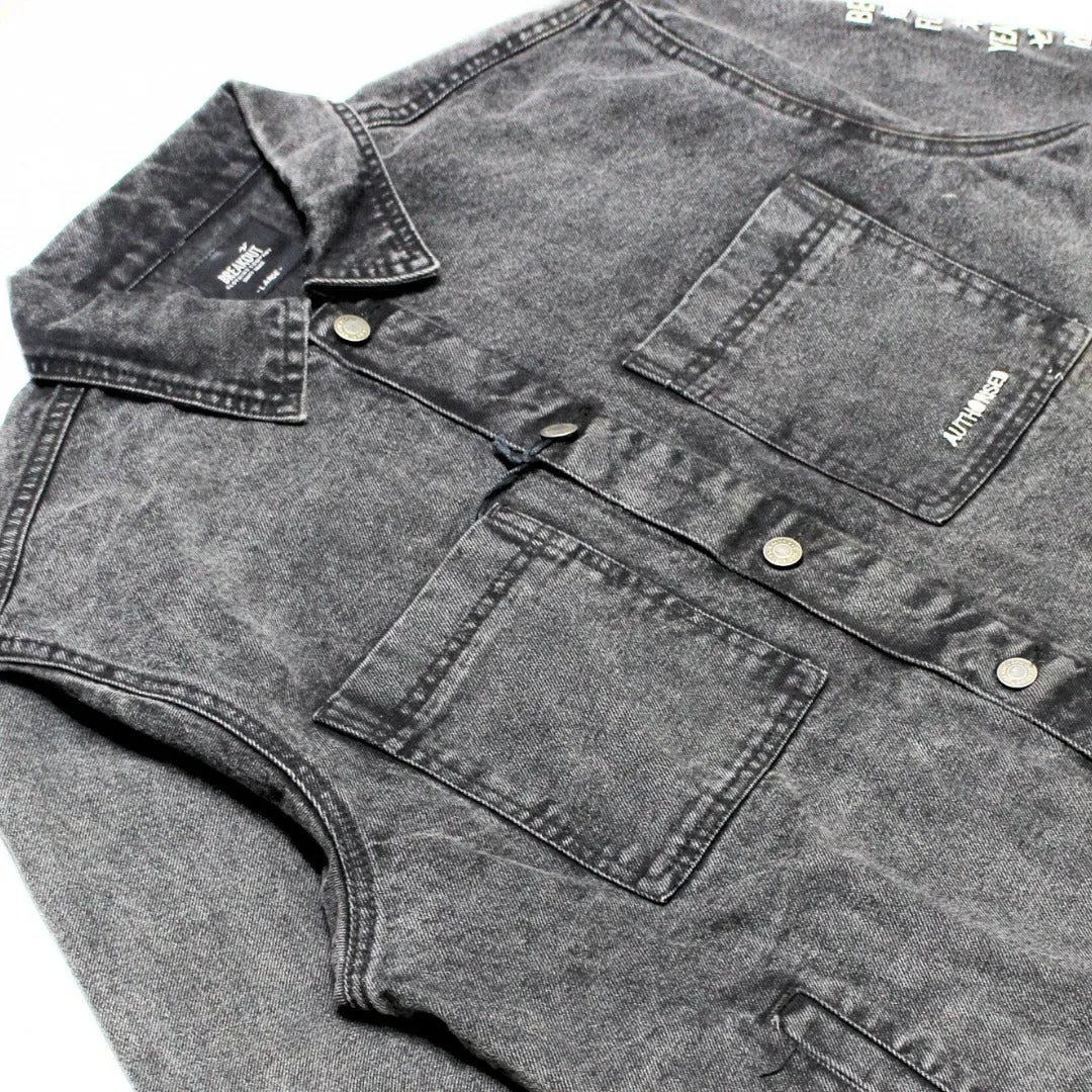 Mens gray embroidered denim jacket