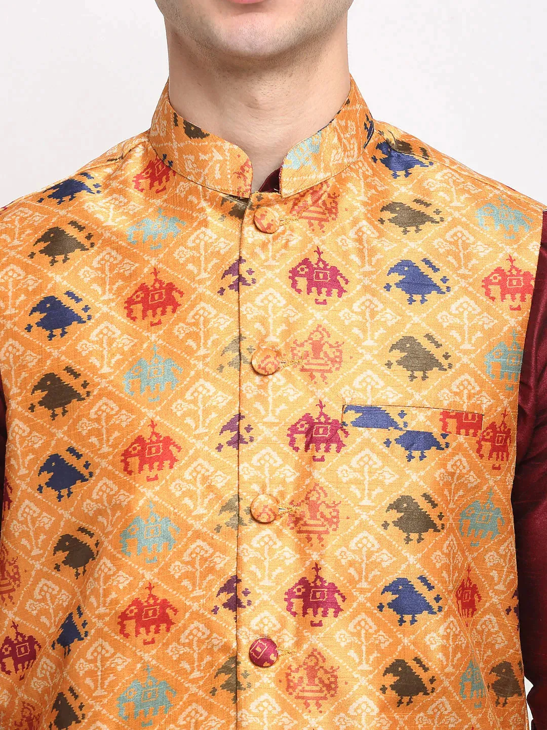 Men'S Orange Digital Printed Orange Waistcoat