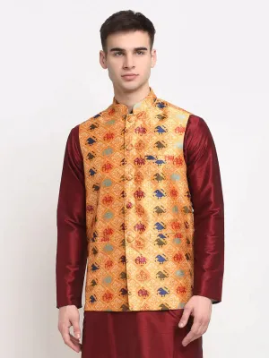 Men'S Orange Digital Printed Orange Waistcoat