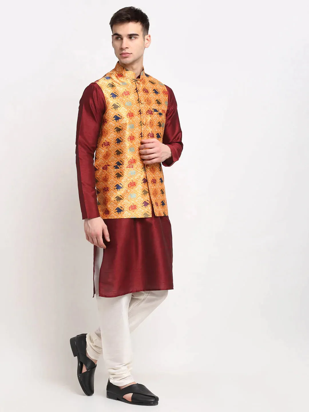 Men'S Orange Digital Printed Orange Waistcoat