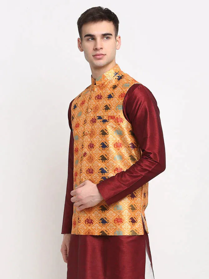 Men'S Orange Digital Printed Orange Waistcoat