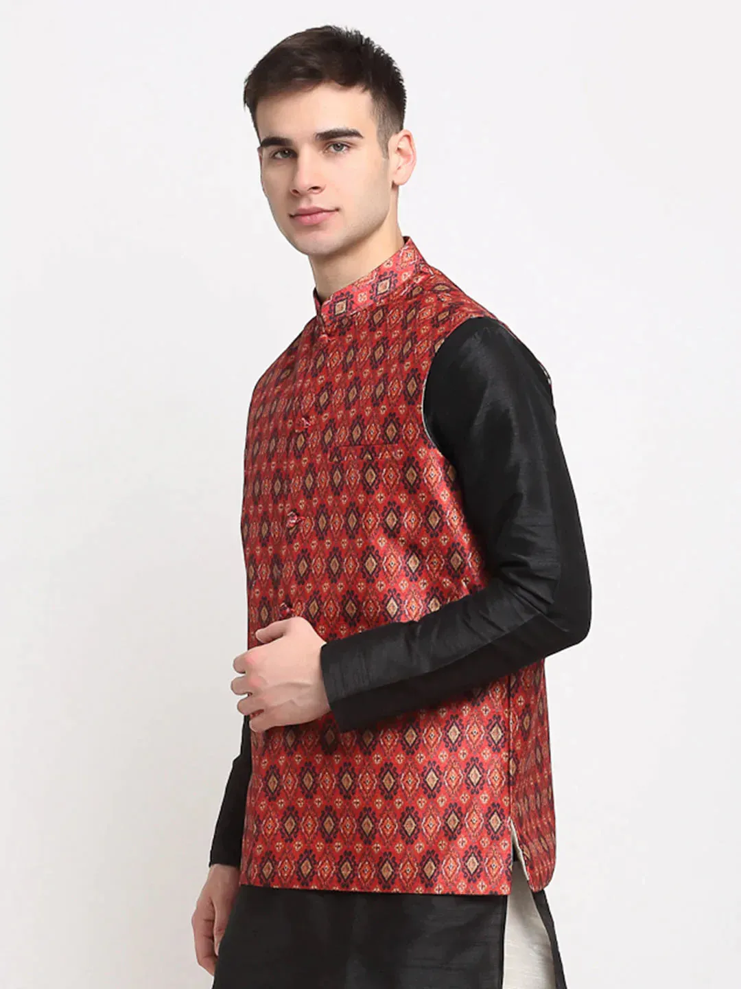 Men'S Red Digital Printed Red Waistcoat