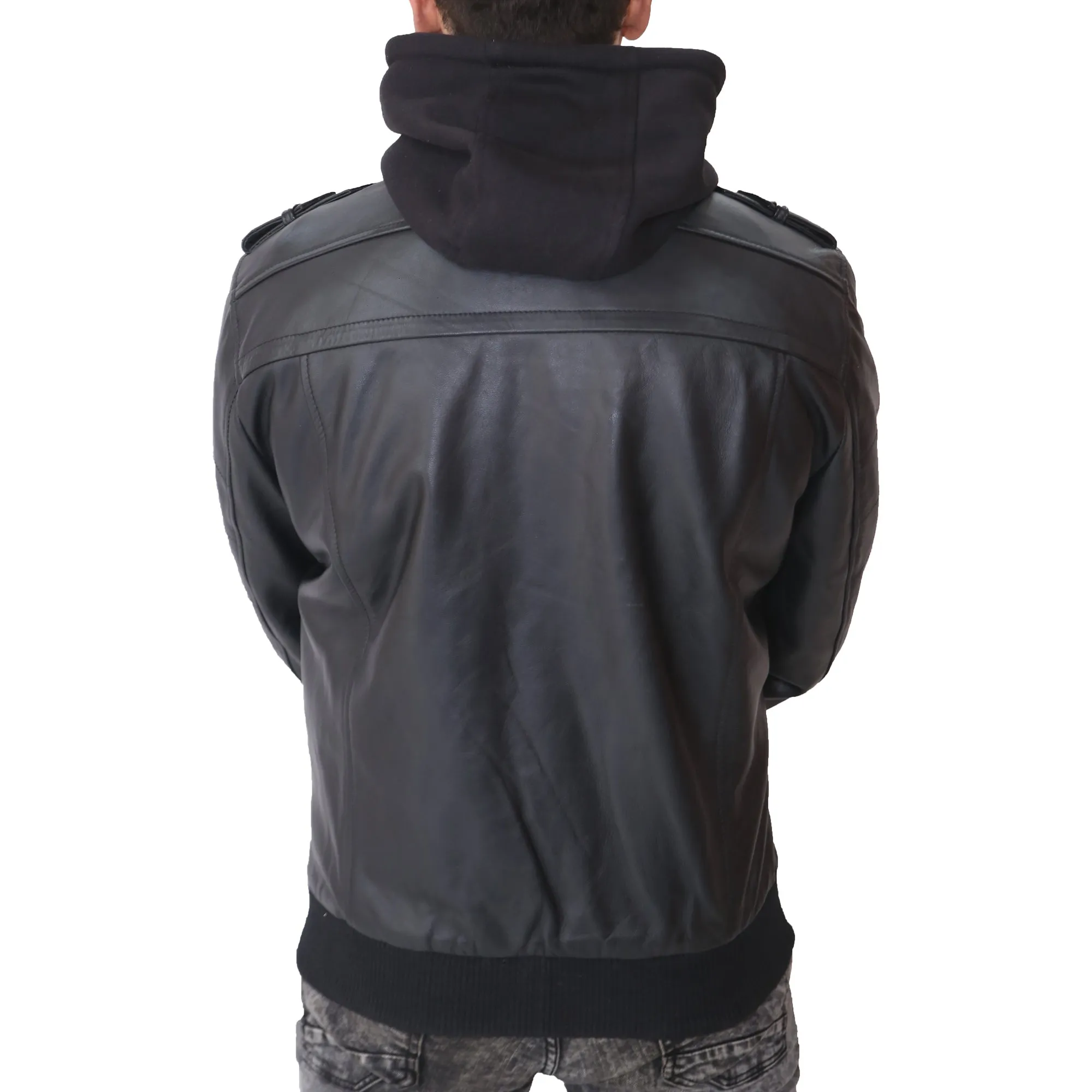 Men's Removable Hood Leather Jacket