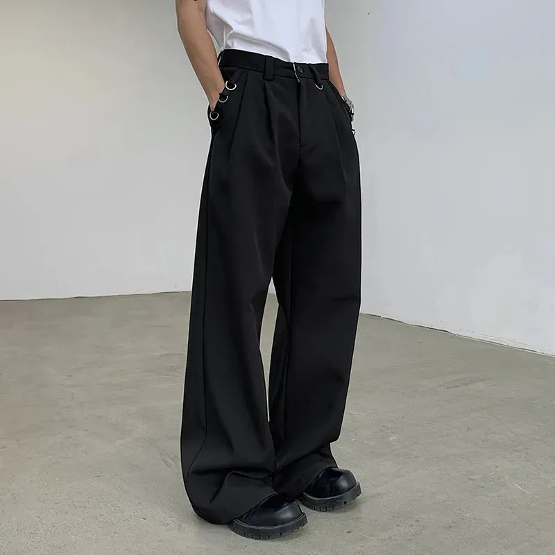 Metal Design Suit Pants Straight Wide Leg Men Loose Wide Leg Casual Spring Korean Fashion Male Trousers 9C5073