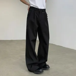 Metal Design Suit Pants Straight Wide Leg Men Loose Wide Leg Casual Spring Korean Fashion Male Trousers 9C5073