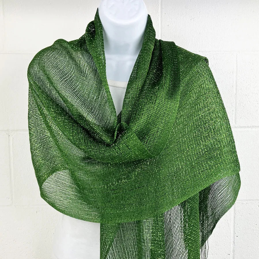 Metallic Fringe Multi Use Scarf Shawl Wraps Green Tones (1 units)