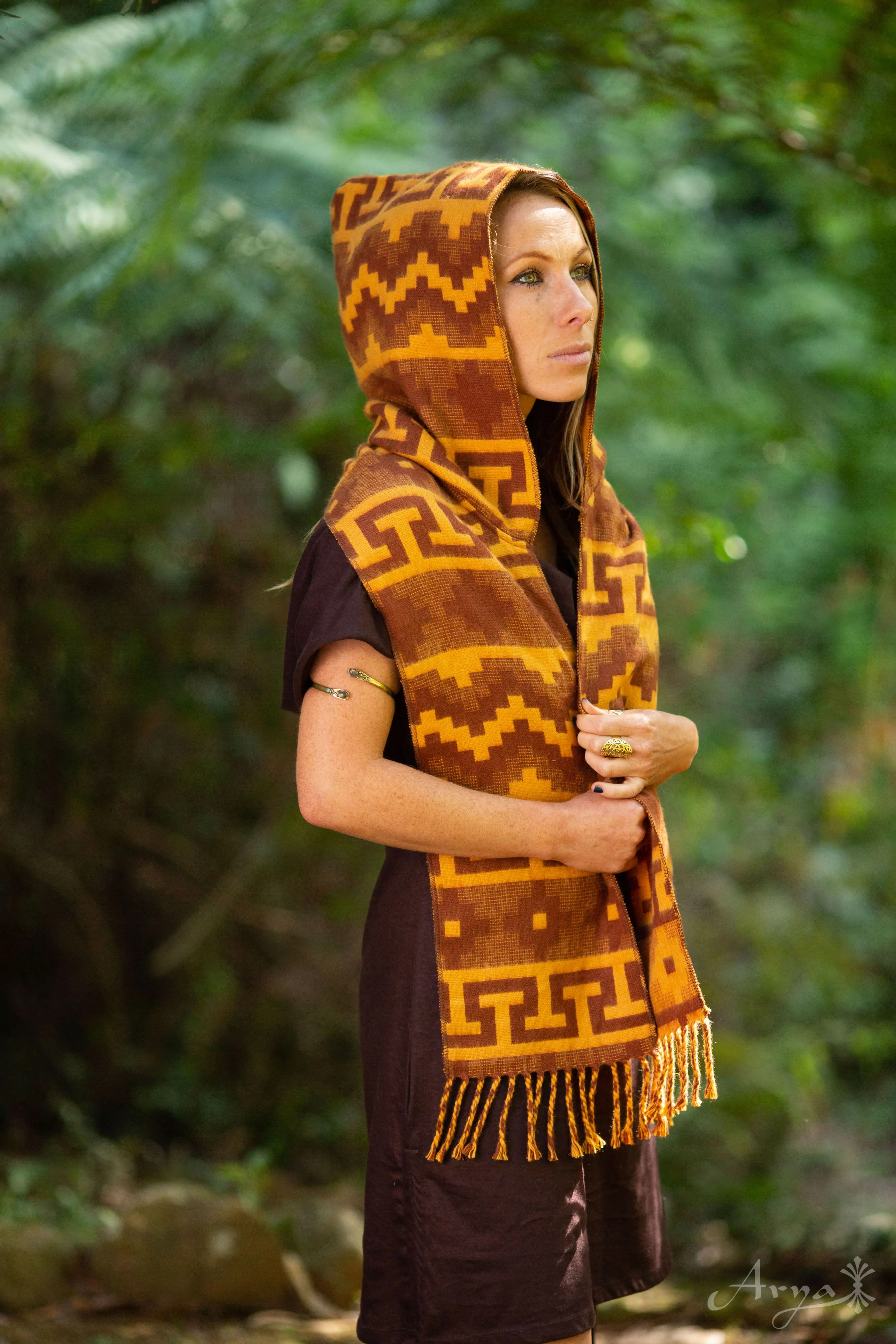 Mountain Alpaca Geometric Scarf - Yellow/Brown