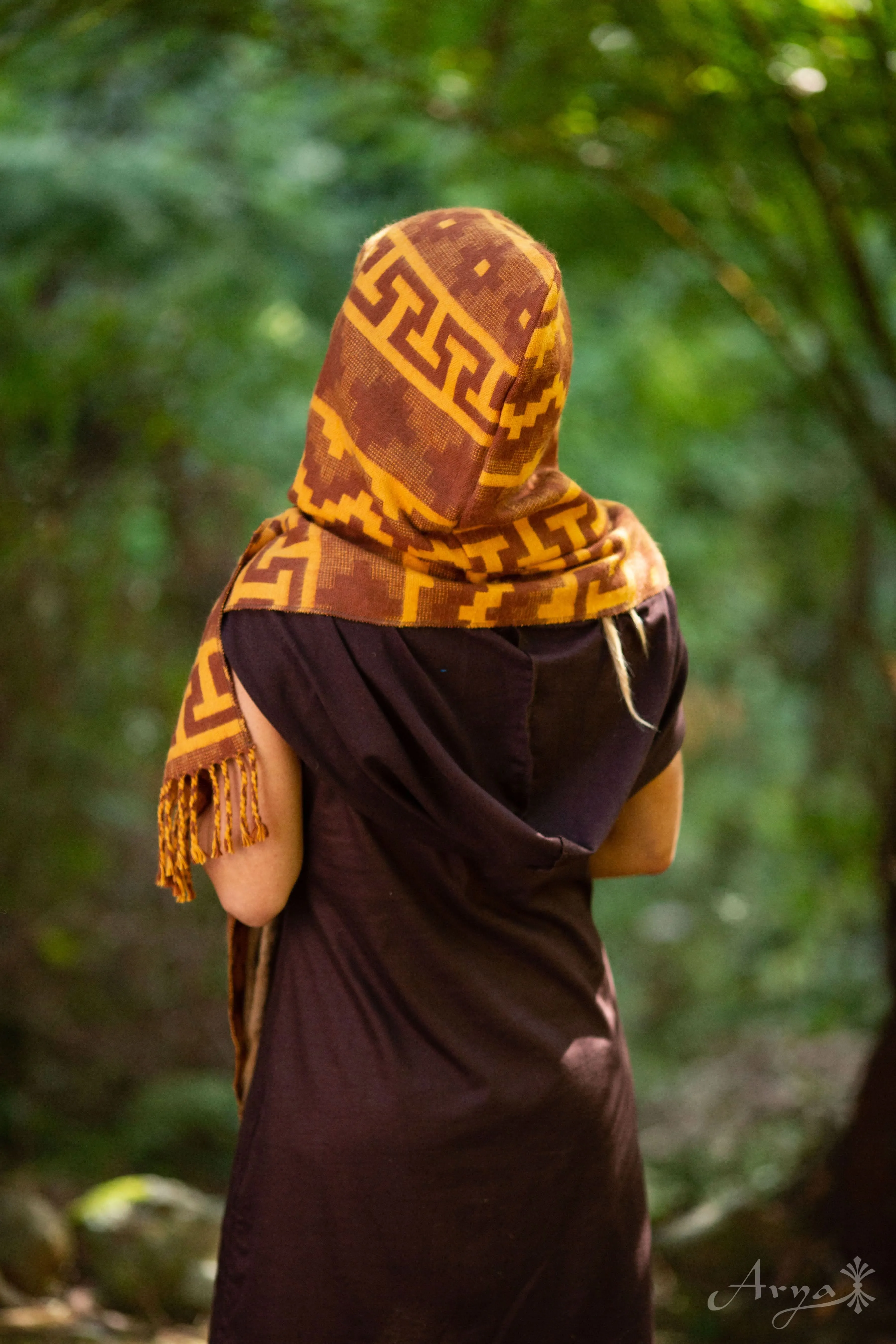 Mountain Alpaca Geometric Scarf - Yellow/Brown