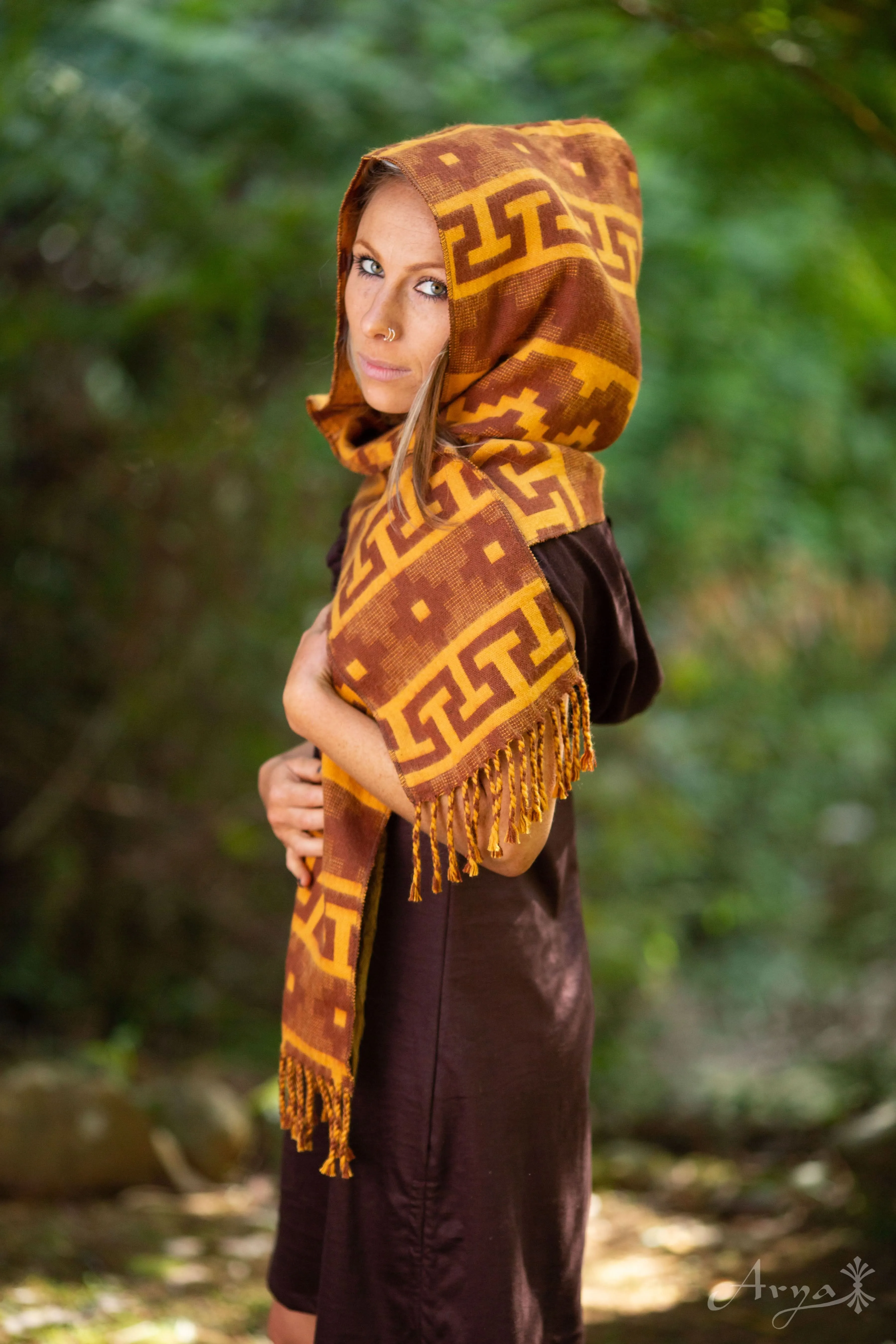 Mountain Alpaca Geometric Scarf - Yellow/Brown