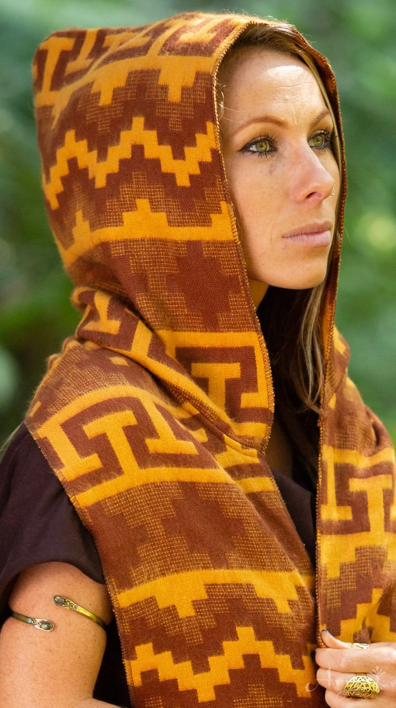 Mountain Alpaca Geometric Scarf - Yellow/Brown