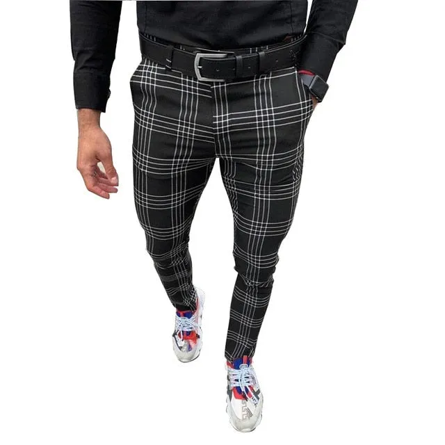 New own  plaid pants placket button zipper trend all-match casual trousers