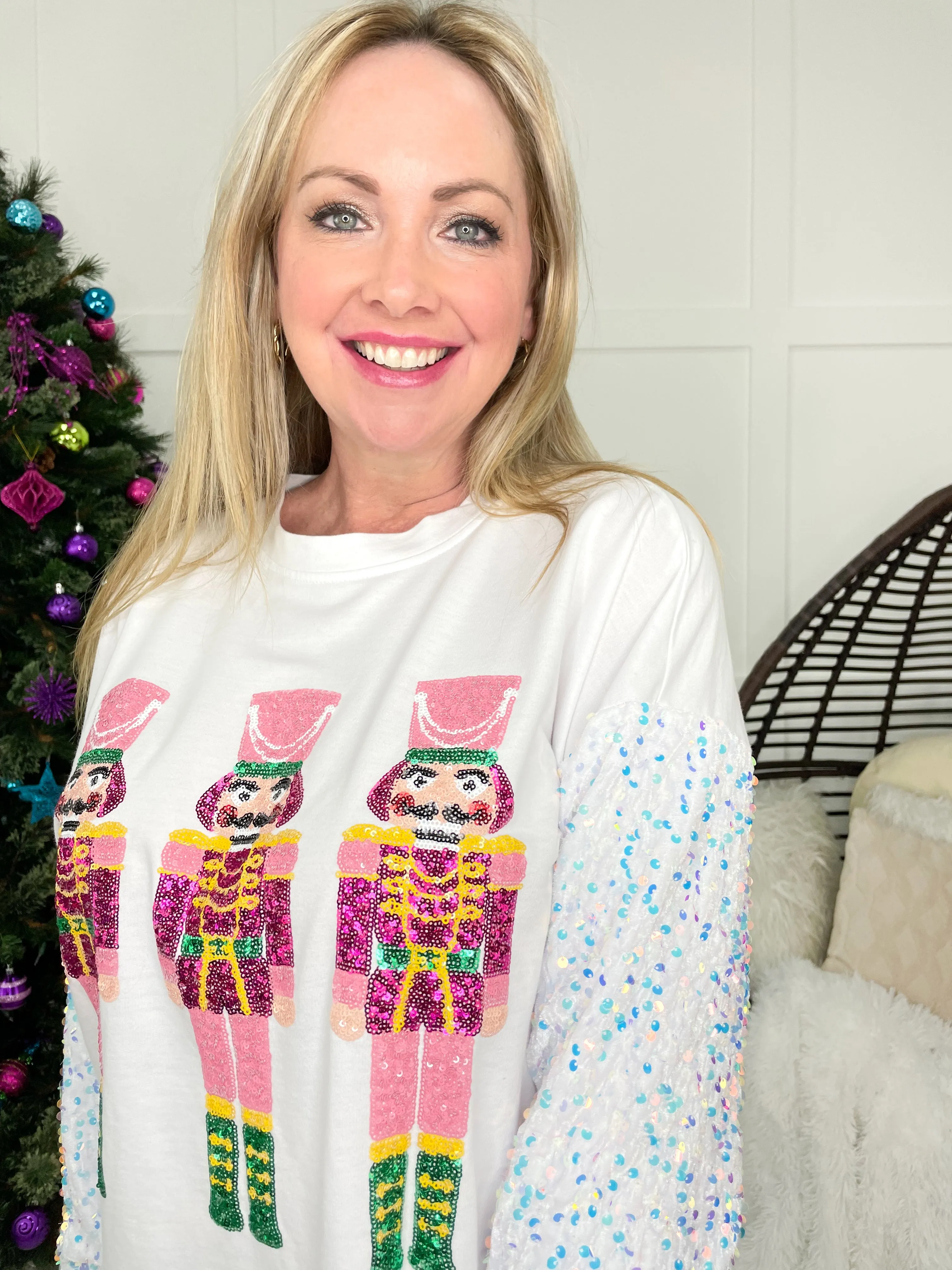 Nutcrackers with White Sequin Sleeve Sweatshirt