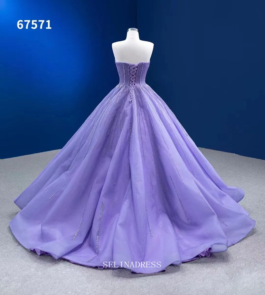 Off Shoulder Lavender Prom Dress Ball Gown Beaded Pageant Dress Evening Dress RSM67571