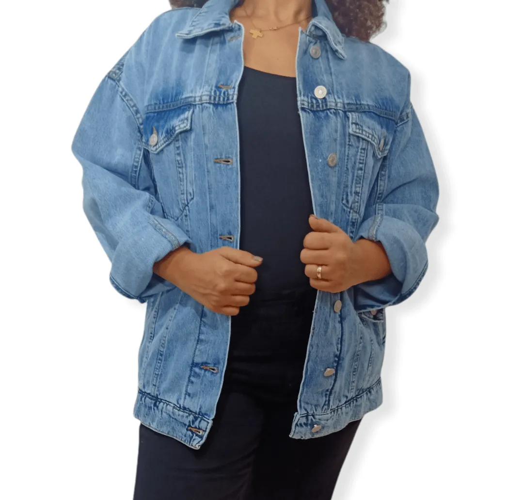 [Oversize] Women Jeans Jacket - Blue