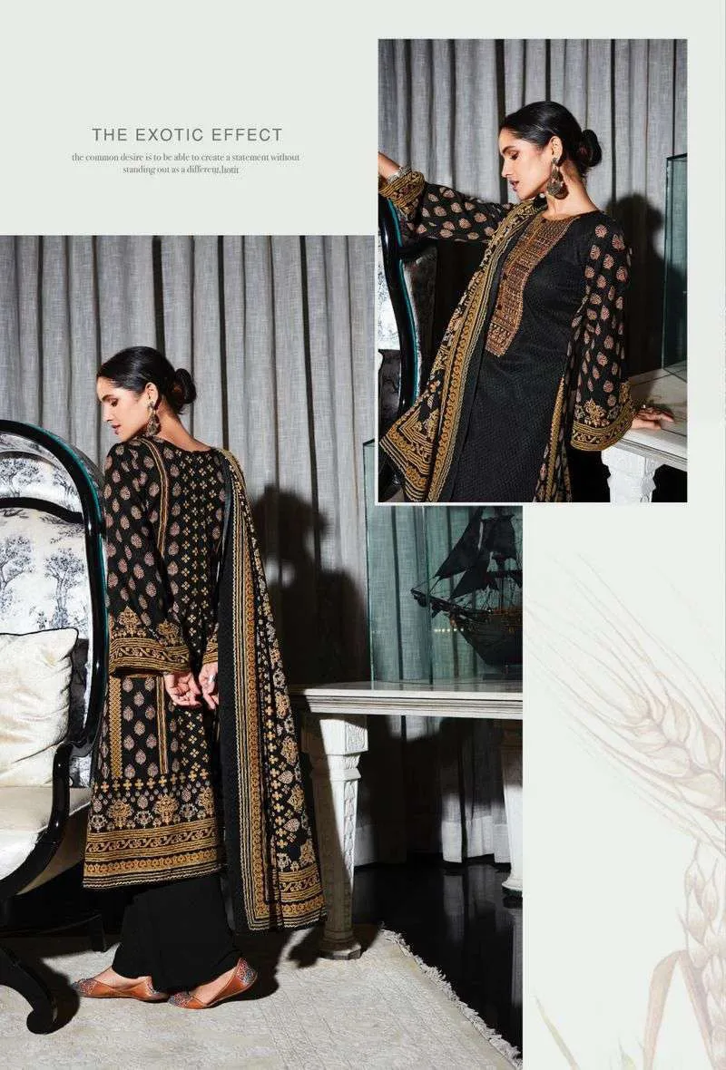 Pashmina Unstitched Black Winter Suits Set with Neck Embroidery