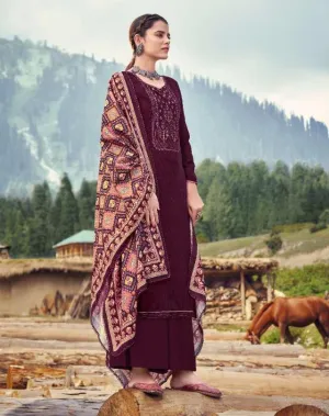 Pashmina Violet  Winter Unstitched Suit Material With Dupatta